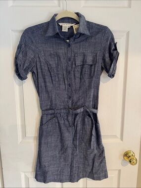 Max Studio Navy Chambray Shirt Dress with Self-Tie Belt
